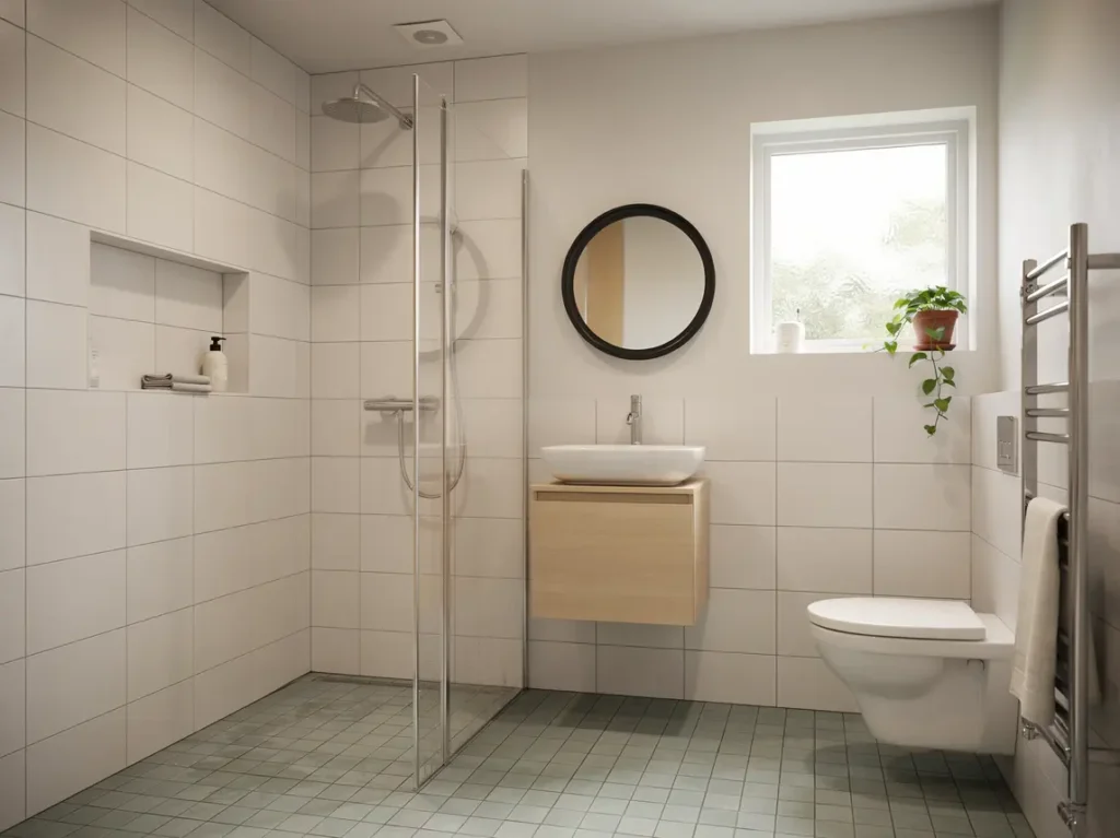 badrumsrenovering med nytt t tskikt och klinker i kivik sterlen