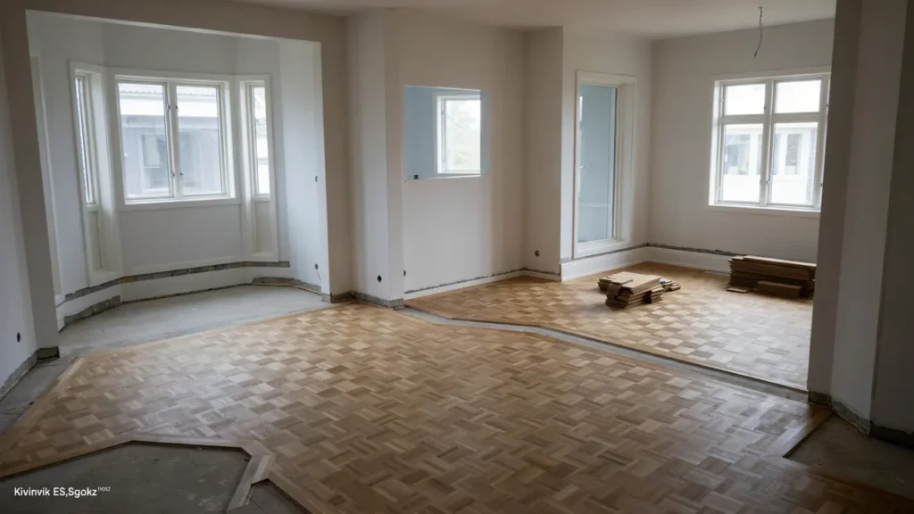 l ggning av parkettgolv med fris i rum i kivik